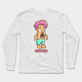 Orange Monster with Pink Hair Text Long Sleeve T-Shirt